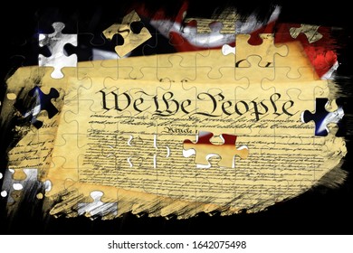 United States Bill Of Rights Preamble To The Constitution And American Flag