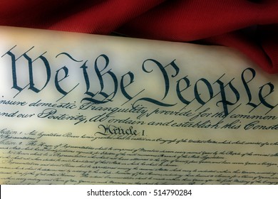 United States Bill Of Rights Preamble To The Constitution And American Flag