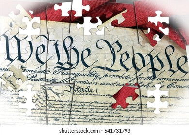 United States Bill Of Rights Preamble To The Constitution And American Flag