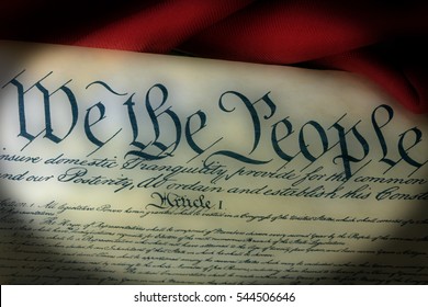 United States Bill Of Rights Preamble To The Constitution And American Flag