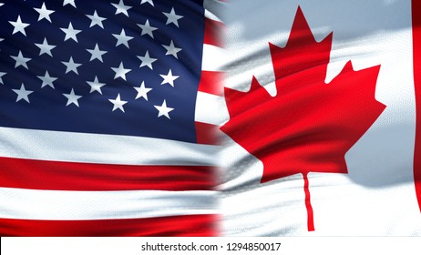 United States and Canada flags background, diplomatic and economic relations