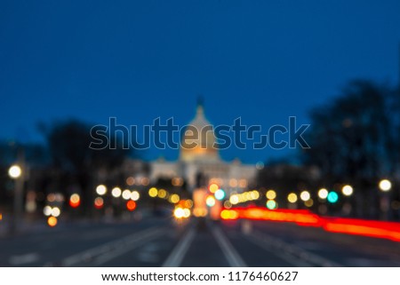 The United States Capitol with Blurred Background after dusk