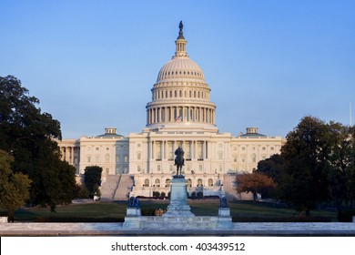 The United States Capitol Building before sunset, Washington DC, USA.
