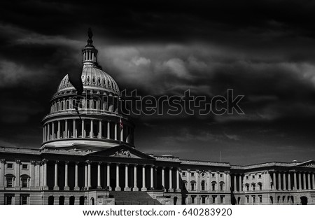 The United States capitol building with a crack in the dome -- corruption or broken politics concept