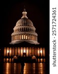 The United States Capitol building at night, no people, in Washington DC, capital of The United States of America