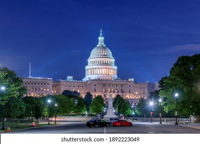 The United States Capitol building at night, Washington DC, USA.
