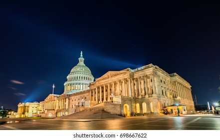 The United States Capitol Building at night in Washington, D.C.