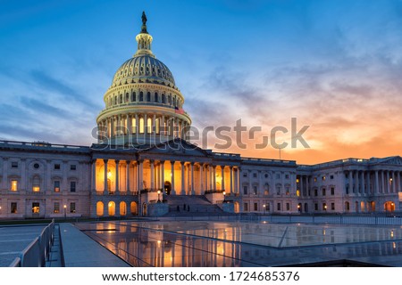 The United States Capitol building at sunset, Washington DC, USA.