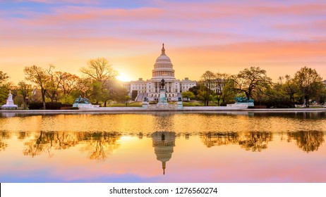 The United States Capitol Building In Washington DC, Sunrise