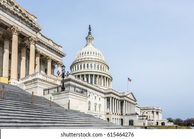 The United States Capitol Building in Washington DC stands tall on its so named hill.