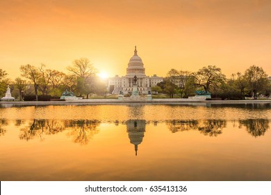 The United States Capitol building in Washington DC, sunrise