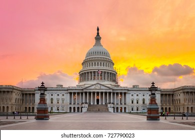 The United States Capitol building in Washington DC, sunrise