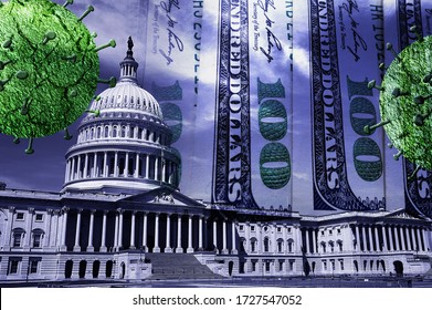 The United States Capitol With Money And Coronavirus Image 