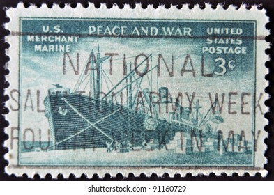 UNITED STATES - CIRCA 1945: A Stamp Printed In USA Dedicated To U.S. Merchant Marine, Peace And War, Circa 1945