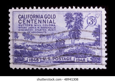 UNITED STATES- CIRCA 1948: Depicting Sutters Mill, With In-scription 