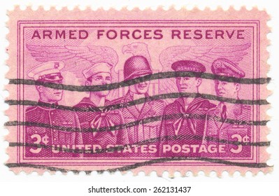 UNITED STATES - CIRCA 1955: A Stamp Printed In The United States, Shows The Marine, Coast Guard, Army, Navy, & Air Force Personnel, Armed Forces Reserve Issue, Circa 1955