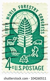 UNITED STATES - CIRCA 1960: A Stamp Printed In The United States, Shows Tree, 5th World Forestry Congress Seal, Circa 1960