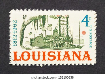 UNITED STATES - CIRCA 1962: A Postage Stamp Printed In USA Showing An Image Of A Louisiana Riverboat On The Mississippi, Circa 1962. 