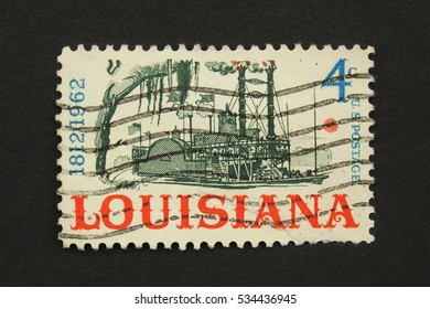 UNITED STATES - CIRCA 1962: A  Stamp Printed In USA Shows A Louisiana Riverboat On The Mississippi, Circa 1962.