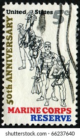 UNITED STATES - CIRCA 1966: Stamp Printed By United States Honoring 50th Anniversary Of Marine Corps Reserve, Circa 1966