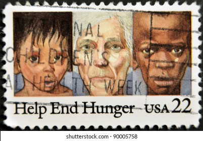 UNITED STATES - CIRCA 1985: A Stamp Printed In USA Depicting Asian And African Children With An Older Caucasian, Inscription 