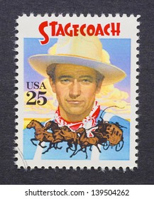 UNITED STATES - CIRCA 1990: a postage stamp printed in USA showing an image of Stagecoach film, circa 1990.