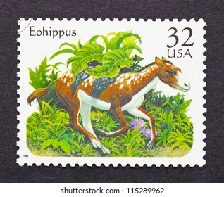 UNITED STATES - CIRCA 1996: A Postage Stamp Printed In United States Showing An Eohippus A Prehistoric Animal, Circa 1996.