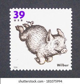 UNITED STATES - CIRCA 2006: A Postage Stamp Printed In USA Showing An Image Of The Wilbur From E.B. White Book Charlottes Web Circa 2006. 