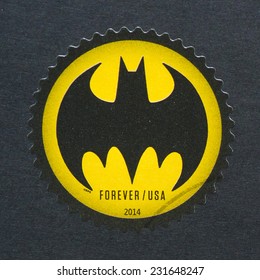 UNITED STATES - CIRCA 2014: Postage Stamp Printed In USA Showing An Image Of Batman Logo Celebrating The 75th Anniversary Of This Cartoon, Circa 2014. 