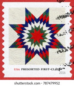 UNITED STATES - CIRCA 2016: Presorted First Class Stamp Printed In USA (US) Shows Lone Star Quilt Pattern; Colorful Eight Point Star; Scott 5098, Circa 2016