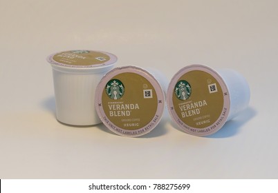 United States, Circa 2018: Starbucks Brand Veranda Blend Flavor Coffee Keurig System K Cups Against White Background. Illustrative Editorial Product Photo