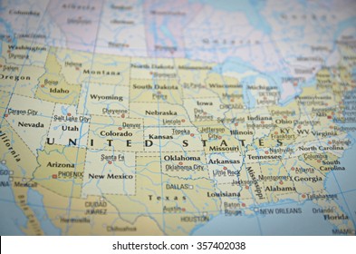 United States in close up on the map. Focus on the name of country.



