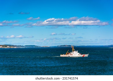 United States Coast Guard Ship Seen From Fort Williams Park, Cape Elizabeth, Maine.