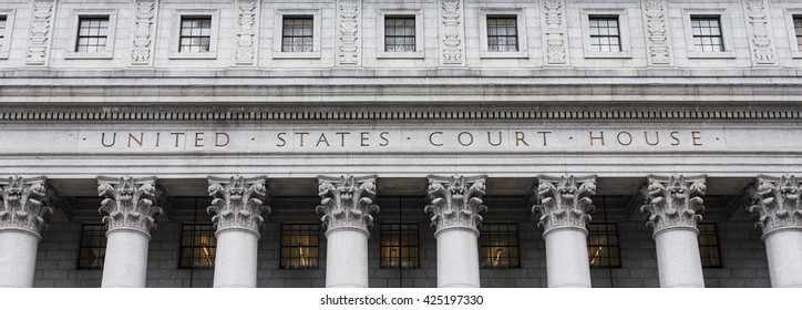 United States Court House. Courthouse Facade With Columns, Lower Manhattan, New York