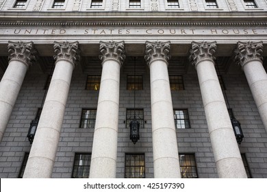 United States Court House. Courthouse Facade With Columns, Lower Manhattan, New York