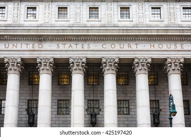 United States Court House. Courthouse Facade With Columns, Lower Manhattan, New York