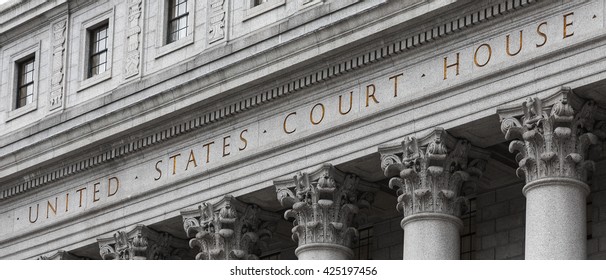 United States Court House. Courthouse facade with columns, lower Manhattan, New York