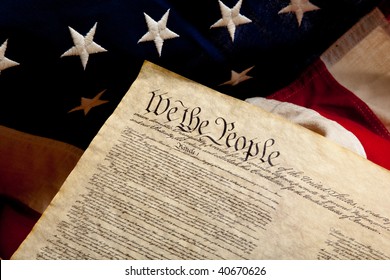 United States Declaration Of Independence On A Vintage American Flag