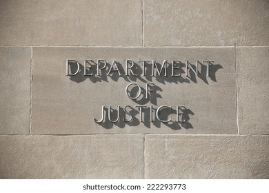 United States Department Of Justice Building Sign In Washington D.C.