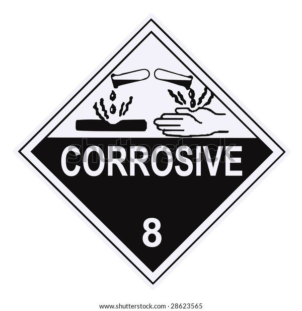 United States Department of\
Transportation corrosive warning label isolated on\
white