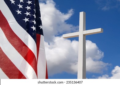 United States flag with Cross indicating God and Country