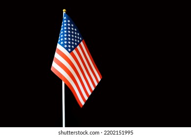 United States Flag Isolated On Black Background With Clipping Path. Flag Symbols Of Usa