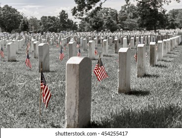 United States Flag on gravesites at Arlington National Cemetery on Memorial Day