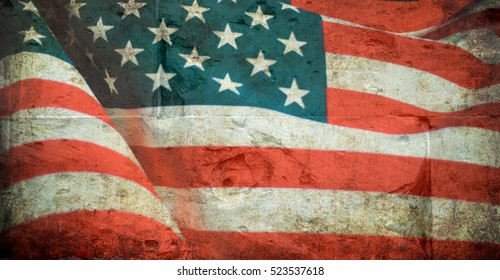 United States Flag On The Grunge Wall Background