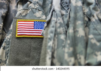 United States Flag Patch On The Army Uniform Sleeve (Memorial Day, Veteran's Day, 4th Of July, Independence Day)