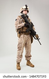 United States Marine Corps Special Operations Command  Raider With Weapon. Studio Shot 