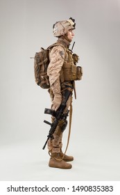 United States Marine Corps Special Operations Command  Raider With Weapon. Studio Shot 