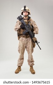 United States Marine Corps Special Operations Command  Raider With Weapon. Studio Shot 