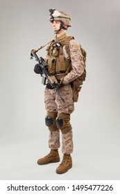 United States Marine Corps Special Operations Command  Raider With Weapon. Studio Shot 