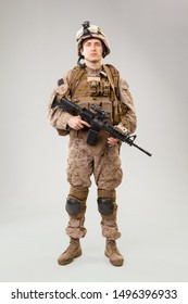 United States Marine Corps Special Operations Command  Raider With Weapon. Studio Shot 